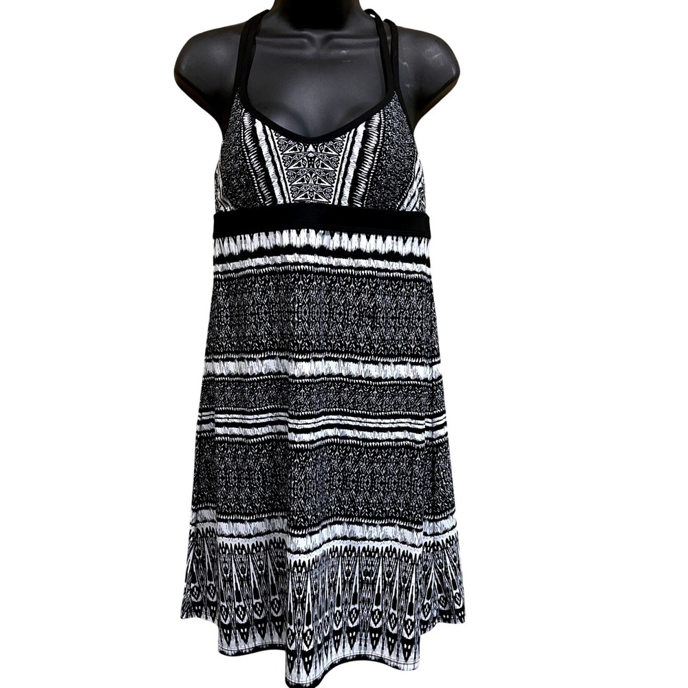 Athleta Swim Dress Women Sz M Black White Tribal Geometric Halter Boho Quick Dry